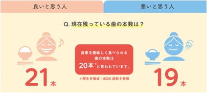 食事を美味しく食べられる歯の本数は20本